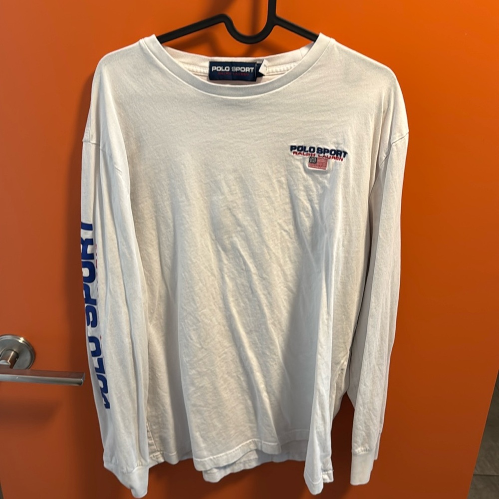 White long sleeve polo sport shirt, size medium, classic fit